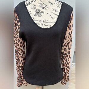 Inc International Concepts women’s black scoop neck top w/ sheer leopard size xl